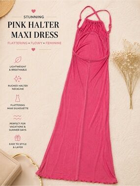 Pink Halter Maxi Dress - Flattering Flowy Summer Dress